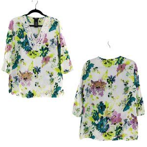 Premise Linen Top‎ Womens M White Cottagecore Grannycore Resort Cruise Travel